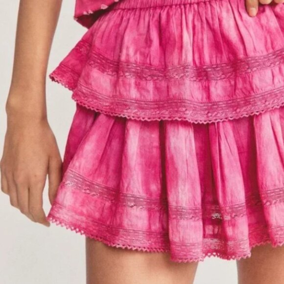 NEW LoveShack Fancy Ruffle Mini Skirt in Bordeaux Hand Dye Size XS - Picture 3 of 5